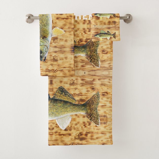 Walleye Pikes on Wooden Boards Bath Towel Set (Insitu)