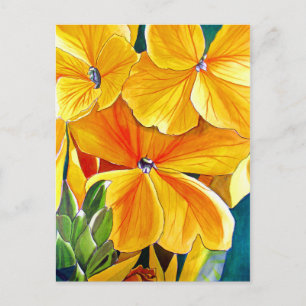 Wallflower original watercolour floral art postcard