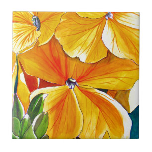 Wallflower original watercolour floral art tile