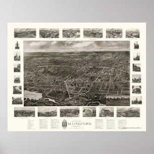 Wallingford, CT Panoramic Map - 1905 Poster