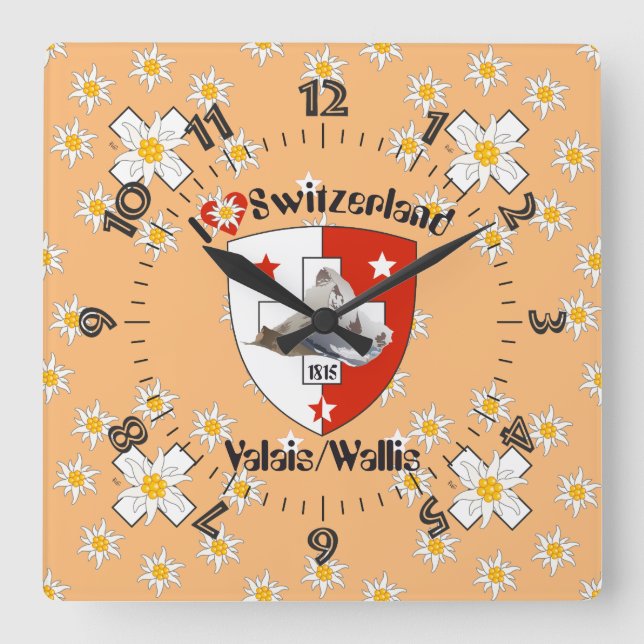 Wallis Valais Schweiz Switzerland Uhr Square Wall Clock (Front)