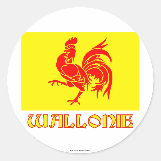 Walloon Region Flag wtih Name Classic Round Sticker (Front)