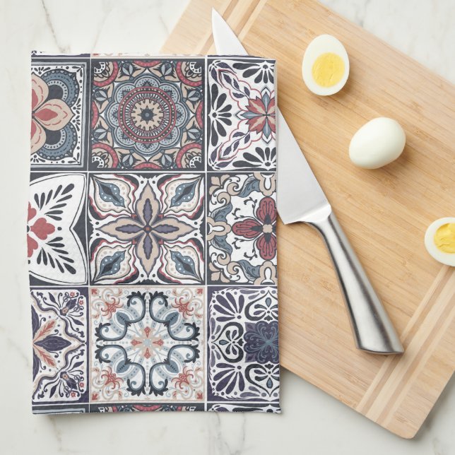 Wallpaper Backsplashes/Talavera inspired tiles 2 Tea Towel (Quarter Fold)