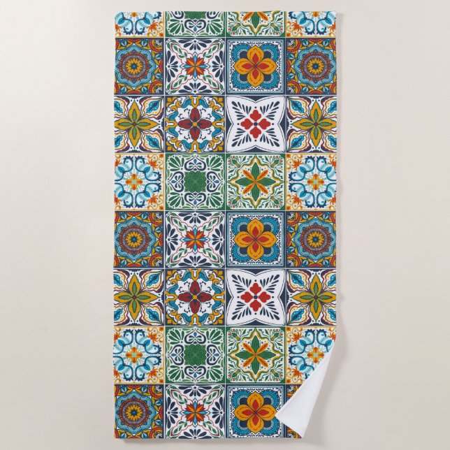 Wallpaper Backsplashes/Talavera inspired tiles Beach Towel (Front)