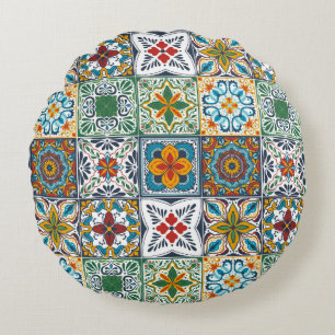 Wallpaper Backsplashes/Talavera inspired tiles Round Cushion