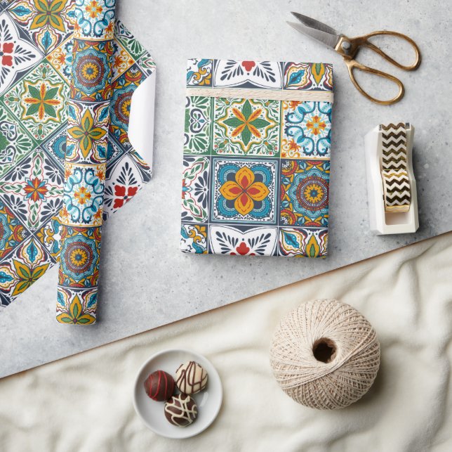 Wallpaper Backsplashes/Talavera inspired tiles Wrapping Paper (Crafts)