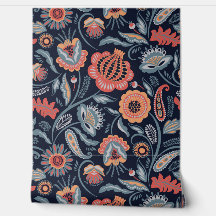 Wallpaper - Boho Floral Design blue background