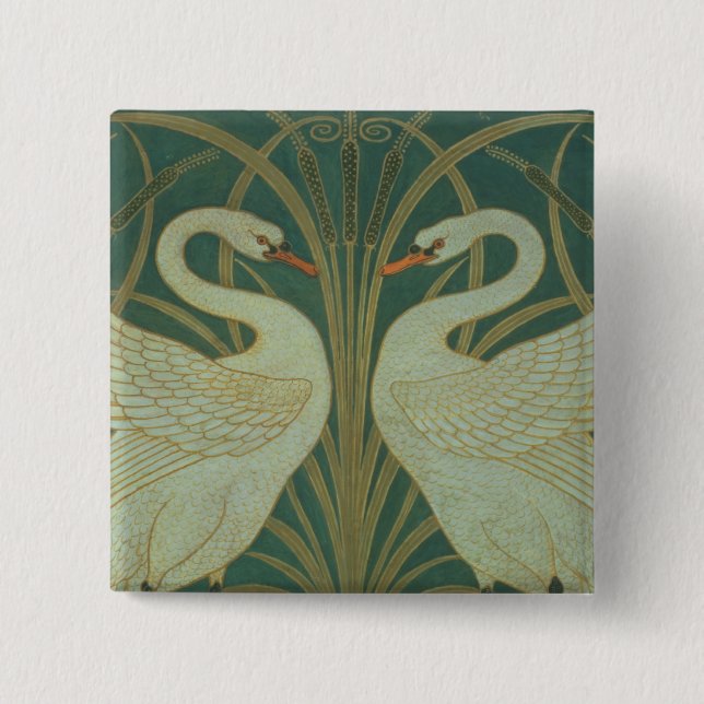 Wallpaper Design for panel of "Swan, Rush & Iris" 15 Cm Square Badge (Front)