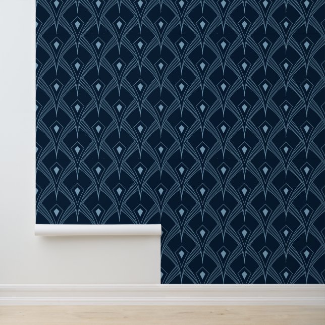 Wallpaper - Designer Art Deco Blue Fan Design (Application)