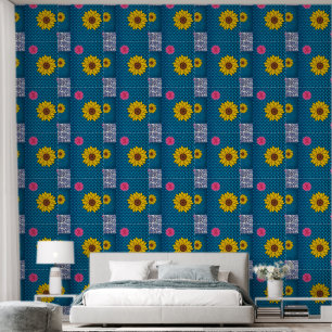 Wallpaper Floral Flowers Yellow Blue