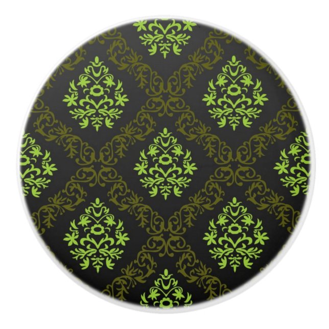 Wallpaper Floral Green Ceramic Knob (Front)
