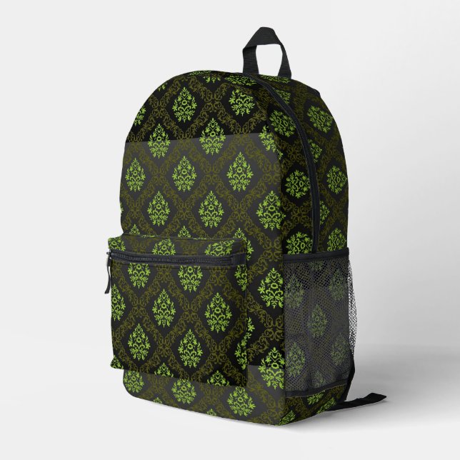 Wallpaper Floral Green Printed Backpack (Back Corner Right)