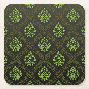 Wallpaper Floral Green Square Paper Coaster