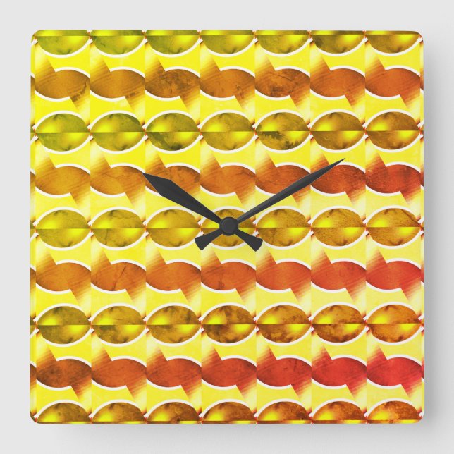 wallpaper retro orange 1970 square wall clock (Front)
