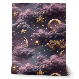 Wallpaper - Smoky Plum Celestial Moon Design