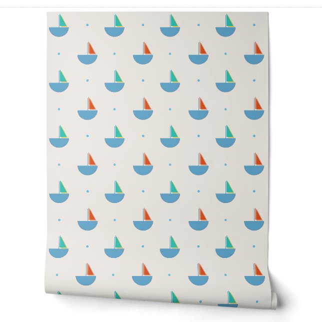 Wallpaper with boats for kids' room (Unrolling)