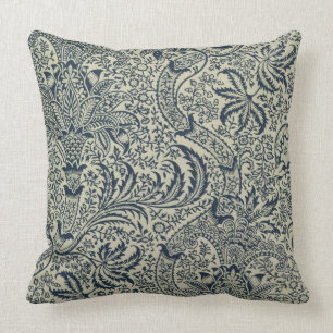 Wallpaper with navy blue seaweed style design cushion