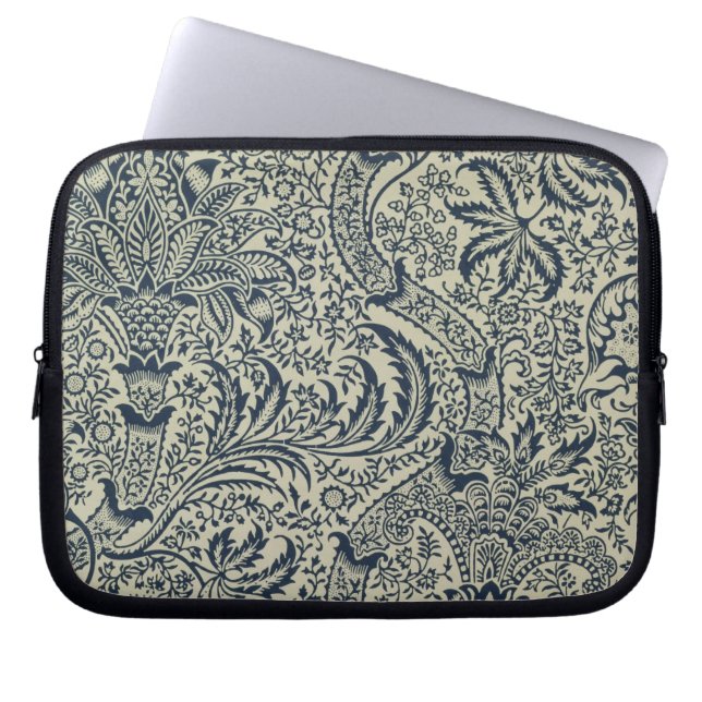 Wallpaper with navy blue seaweed style design laptop sleeve (Front)