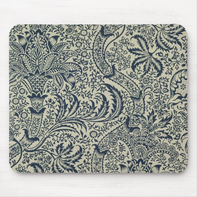 Wallpaper with navy blue seaweed style design mouse pad (Front)
