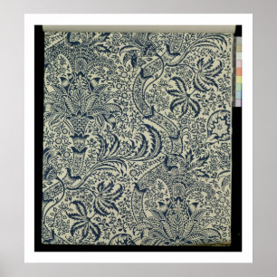 Wallpaper with navy blue seaweed style design poster