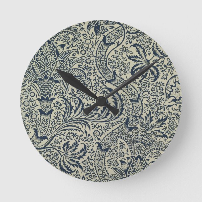 Wallpaper with navy blue seaweed style design round clock (Front)