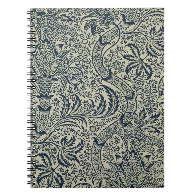 Wallpaper with navy blue seaweed style design spiral notebook (Front)