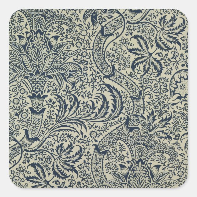 Wallpaper with navy blue seaweed style design square sticker (Front)