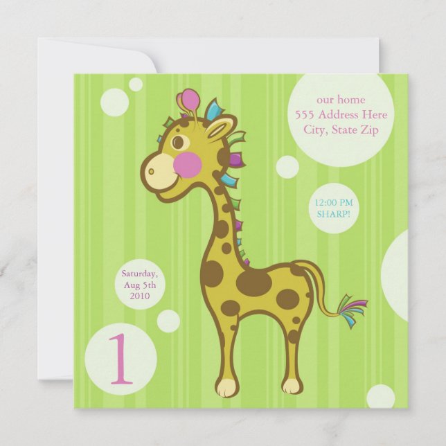 Wally the Giraffe Kids Birthday Party Invitation (Front)