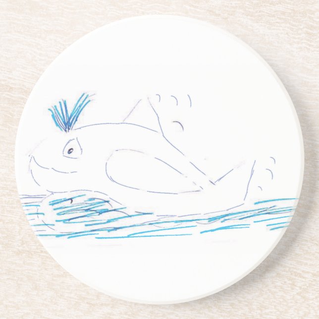 Wally whale Sandstone Coaster (Front)