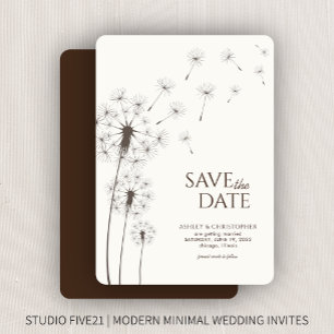 Walnut Brown Dandelion Wedding Save the Date Card