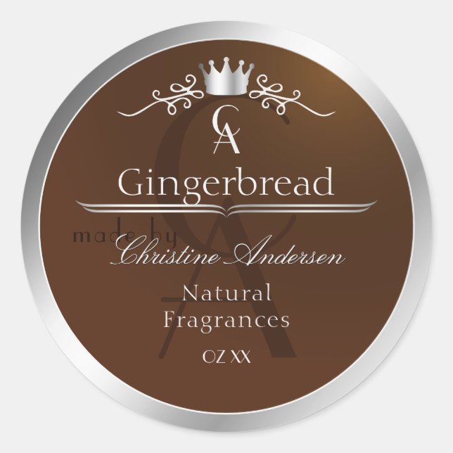 Walnut Brown Product Label Silver Frame Monogram (Front)