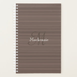 Walnut Brown Woodgrain Stripe Custom Monogram Name Planner