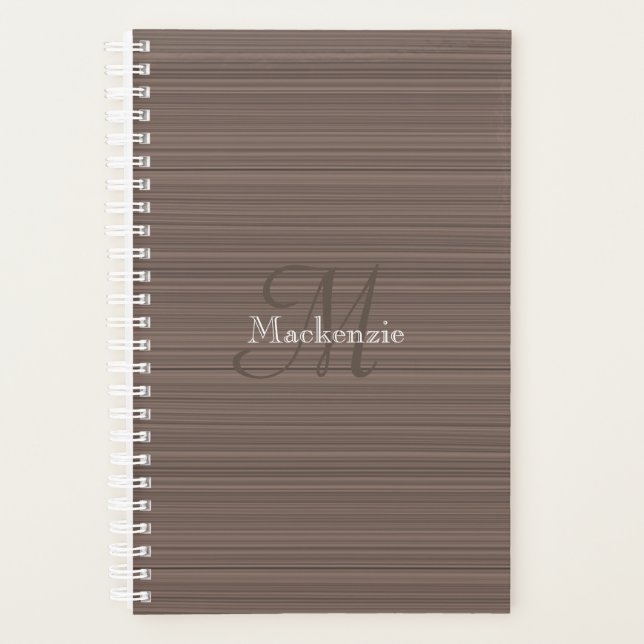 Walnut Brown Woodgrain Stripe Custom Monogram Name Planner (Front)