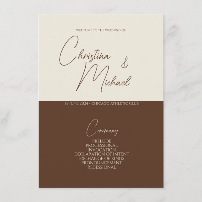 Walnut • Handwritten Script Wedding Program Enclosure Card (Front)