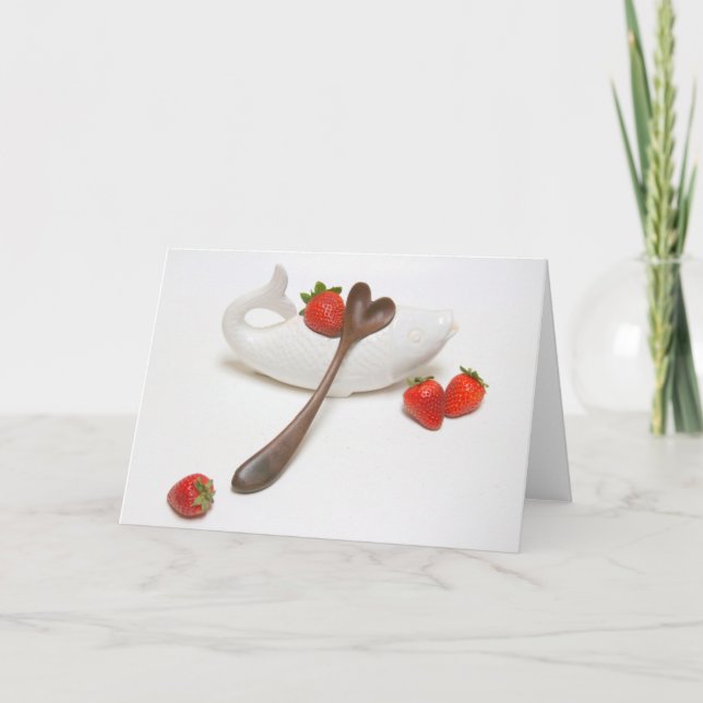 Walnut Heart spoon with strawberries and fish Holiday Card (Front)