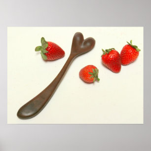 Walnut Heart Spoon with strawberries Poster