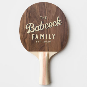Walnut Wood Retro Family Name & Year Ping Pong Paddle