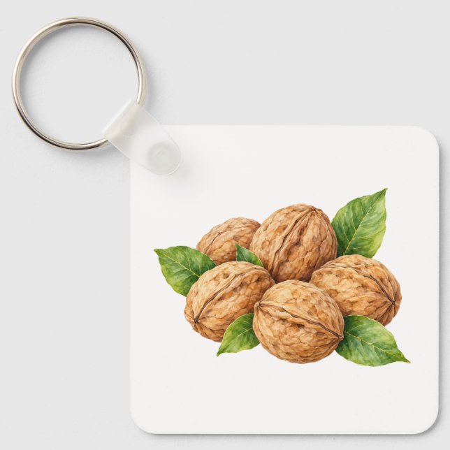 Walnuts with Green Leaves Key Ring (Front)