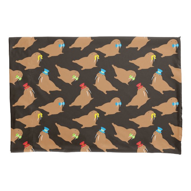 Walrus Cartoon Animal Pattern Pillowcase (Front)