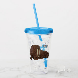 Walrus cartoon illustration acrylic tumbler