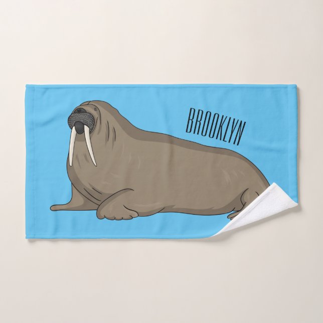 Walrus cartoon illustration bath towel set (Hand Towel)