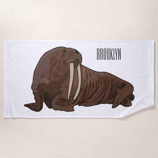 Walrus cartoon illustration beach towel (Front)
