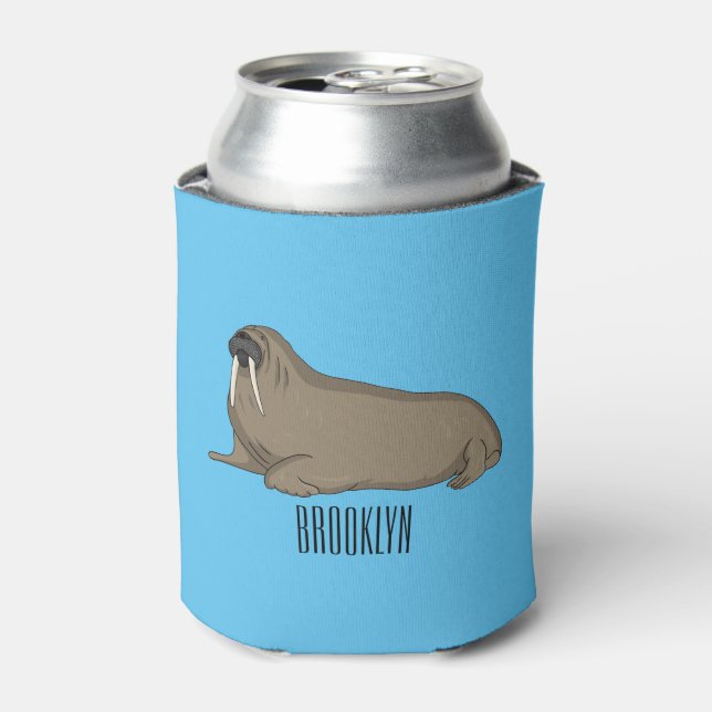 Walrus cartoon illustration can cooler (Can Front)