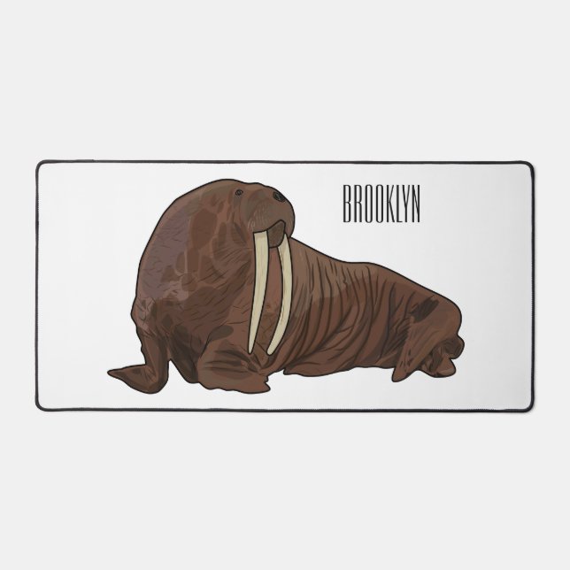 Walrus cartoon illustration desk mat (Front)