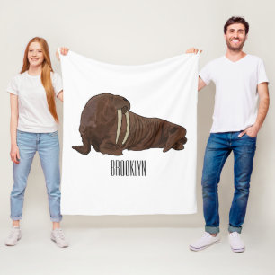 Walrus cartoon illustration fleece blanket