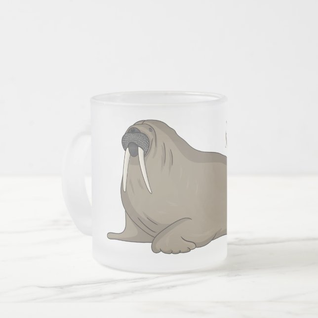 Walrus cartoon illustration frosted glass coffee mug (Front Left)