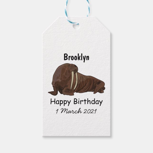 Walrus cartoon illustration gift tags (Front)