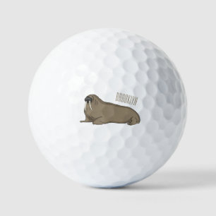 Walrus cartoon illustration golf balls