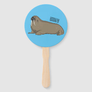 Walrus cartoon illustration hand fan