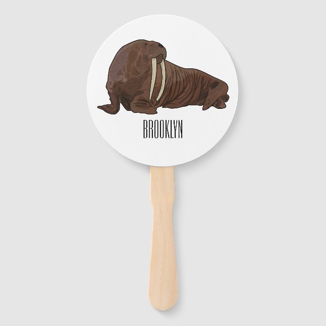 Walrus cartoon illustration hand fan (Front)